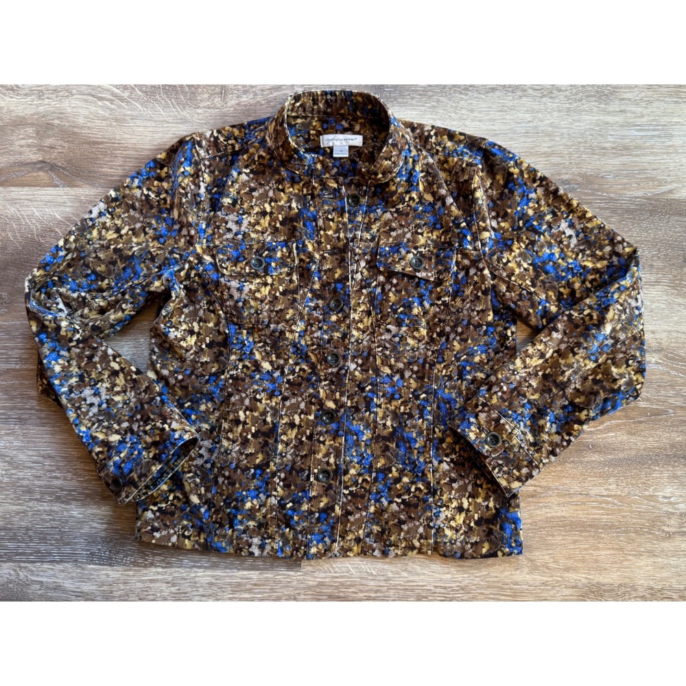 Christopher & Banks Corduroy Jacket Womens Medium Blue Brown Abstract Print M
